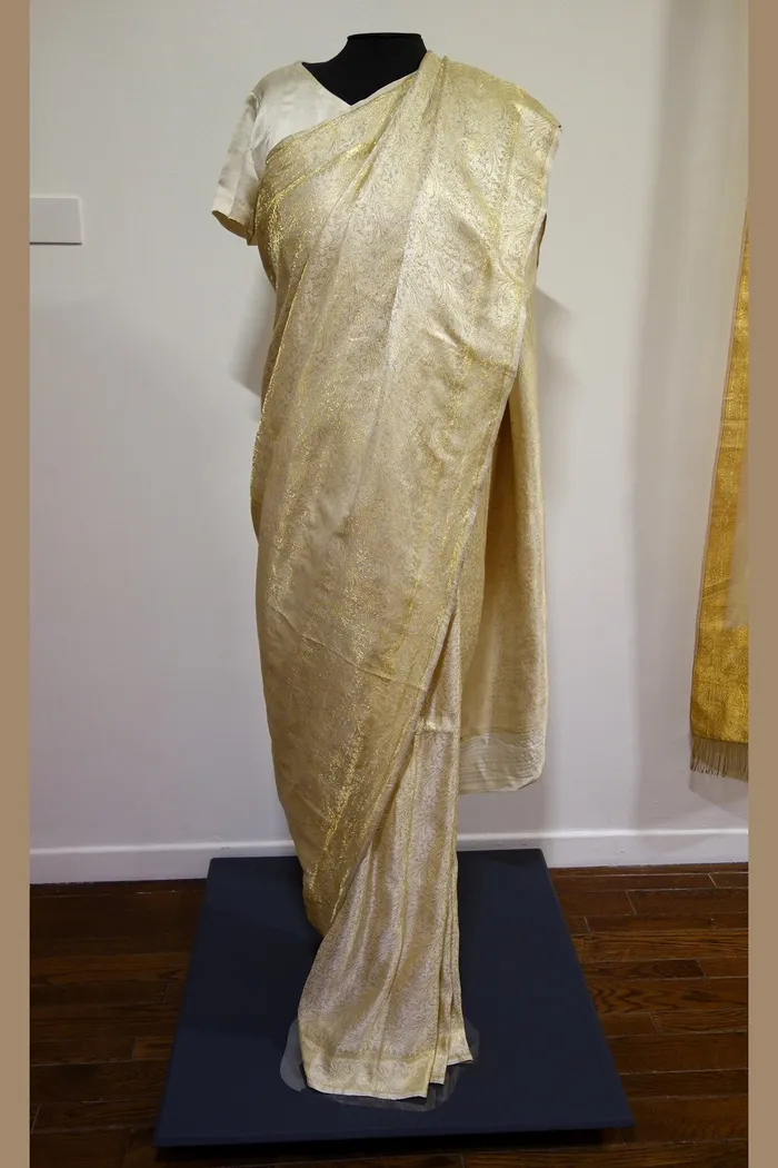 Ivory Gold Satin Silk Banarasi Saree