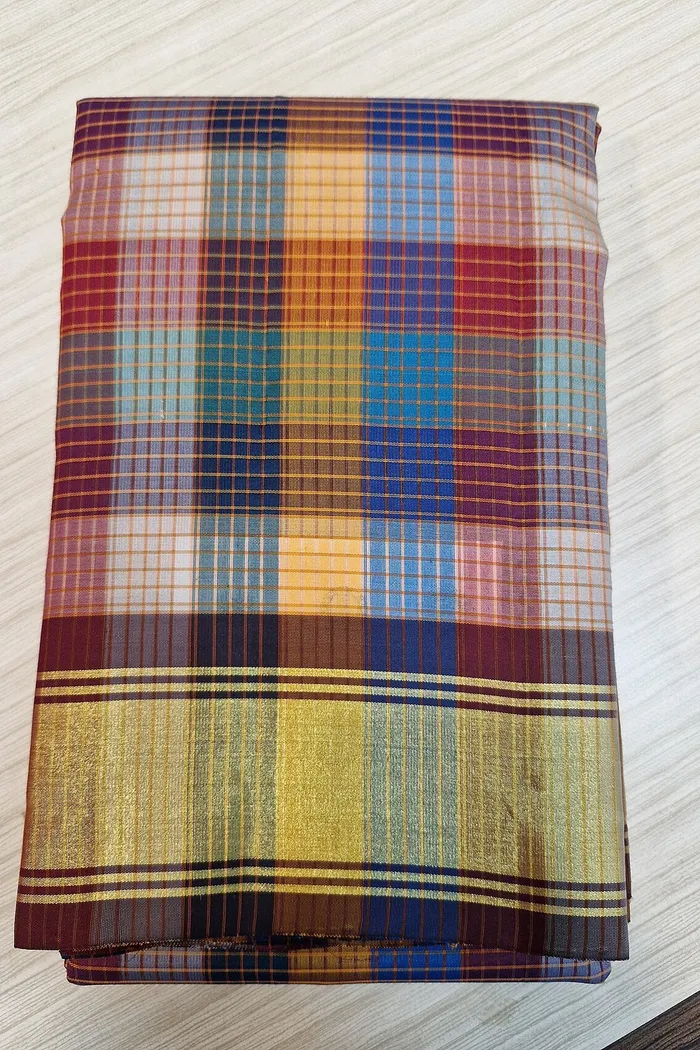 Multicolour Checks Koorai Kanjivaram Silk Saree