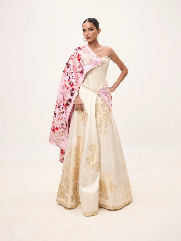 Handwoven Pink Silk Banarasi Shawl