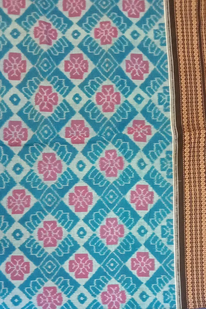 Sky Blue Sambalpuri Ikat Cotton Saree