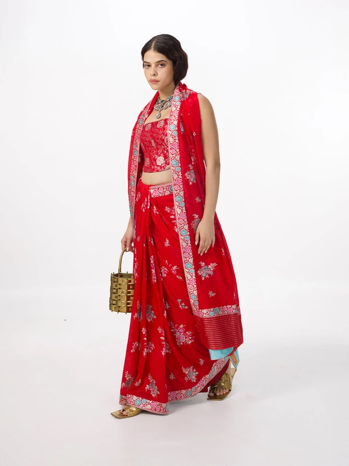 Handwoven Scarlet Silk Kadhwa Banarasi Saree