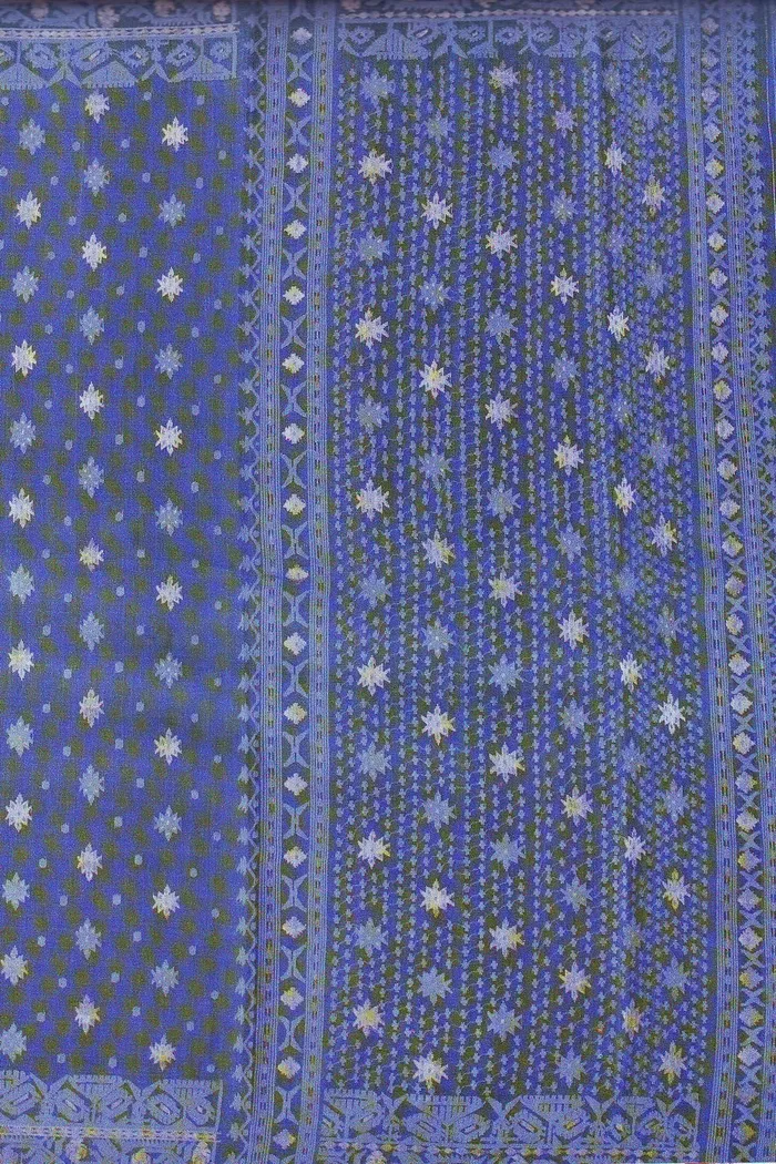 Blue Dhakai Jamdani Saree With Buti Motifs