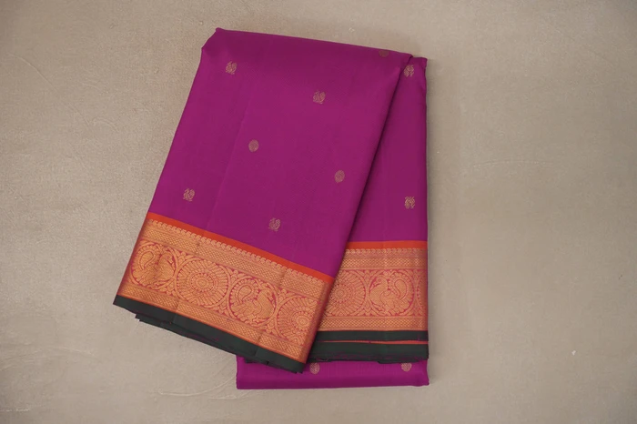 Bright Magenta With Orangish Pink With Bottle Green Selvedge Borders Vintage Kanjivaram Silk Saree By Shreenivas Silks Pssr019910