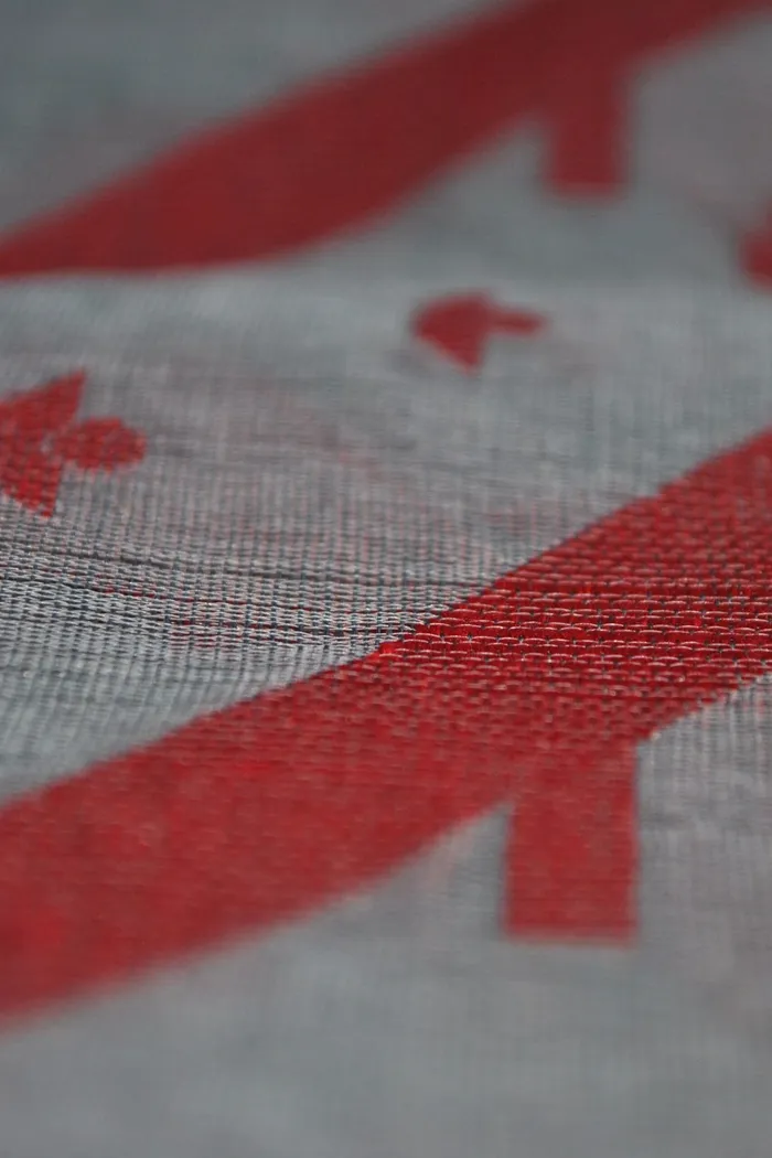Silver Grey Jamdani Saree With Red Motifs