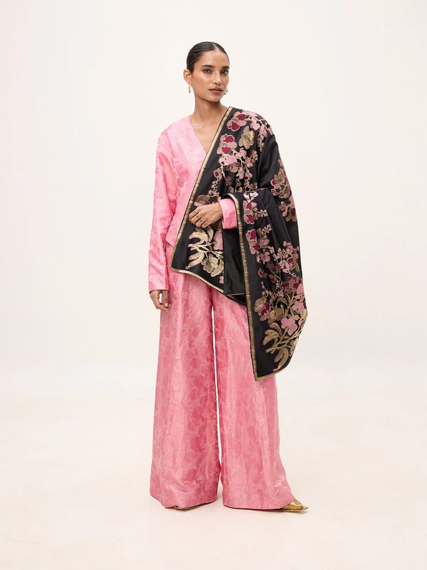 Handwoven Black Silk Banarasi Shawl