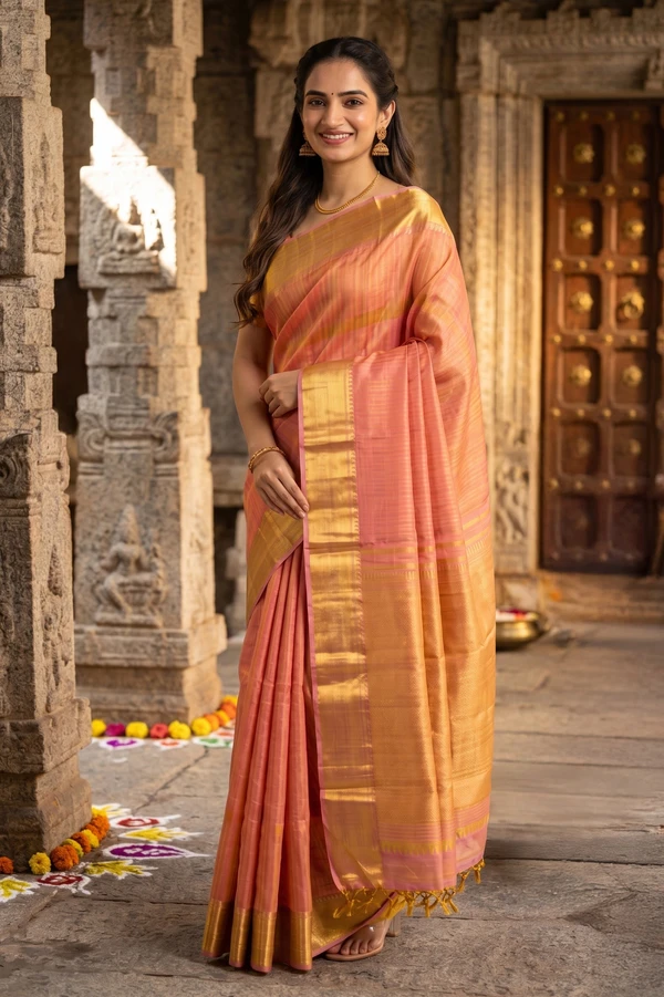 Pink Handloom Geometric Kanjivaram Silk Saree