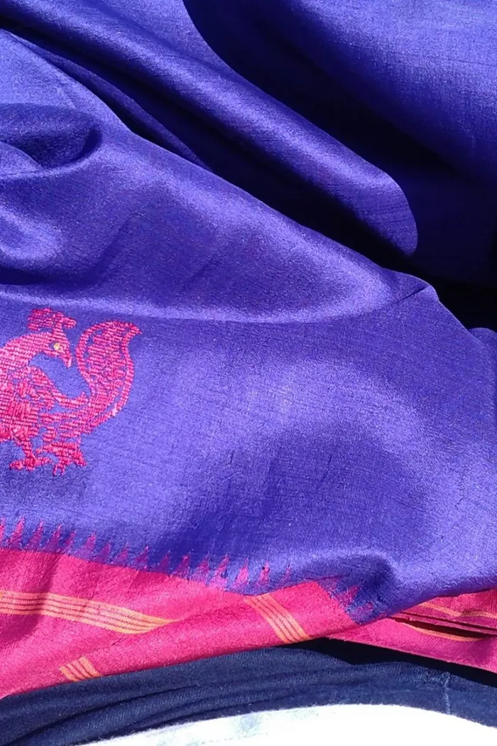 Violet Kanjivaram Silk Saree With Pink Border