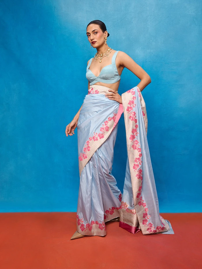 Handwoven Ice Blue Silk Banarasi Saree