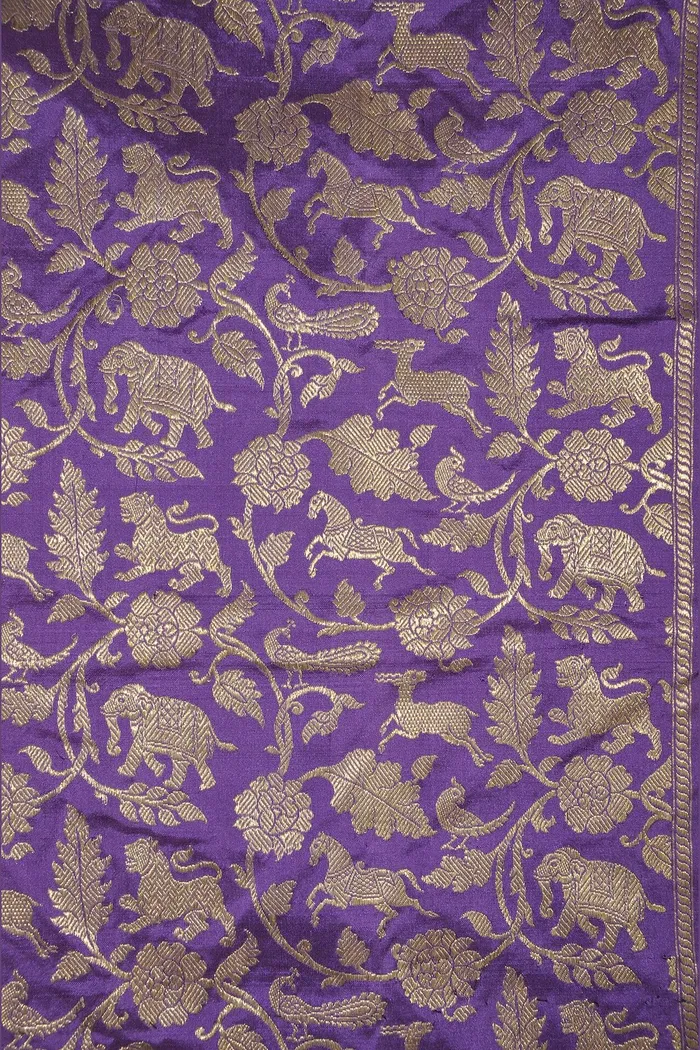Purple Shikargah Brocade Silk Handloom Banarasi Saree