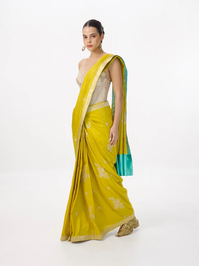 Handwoven Mustard Silk Cutwork Banarasi Saree