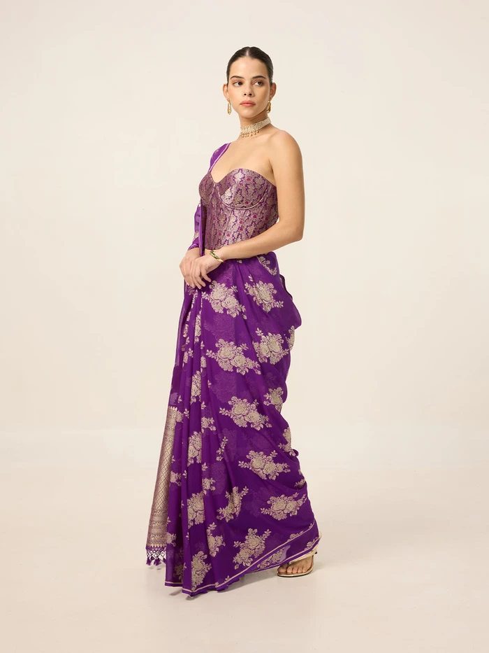 Handwoven Purple Chiffon Saree