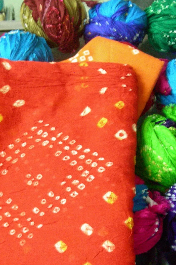 Tangerine Bandhani Cotton Silk Saree