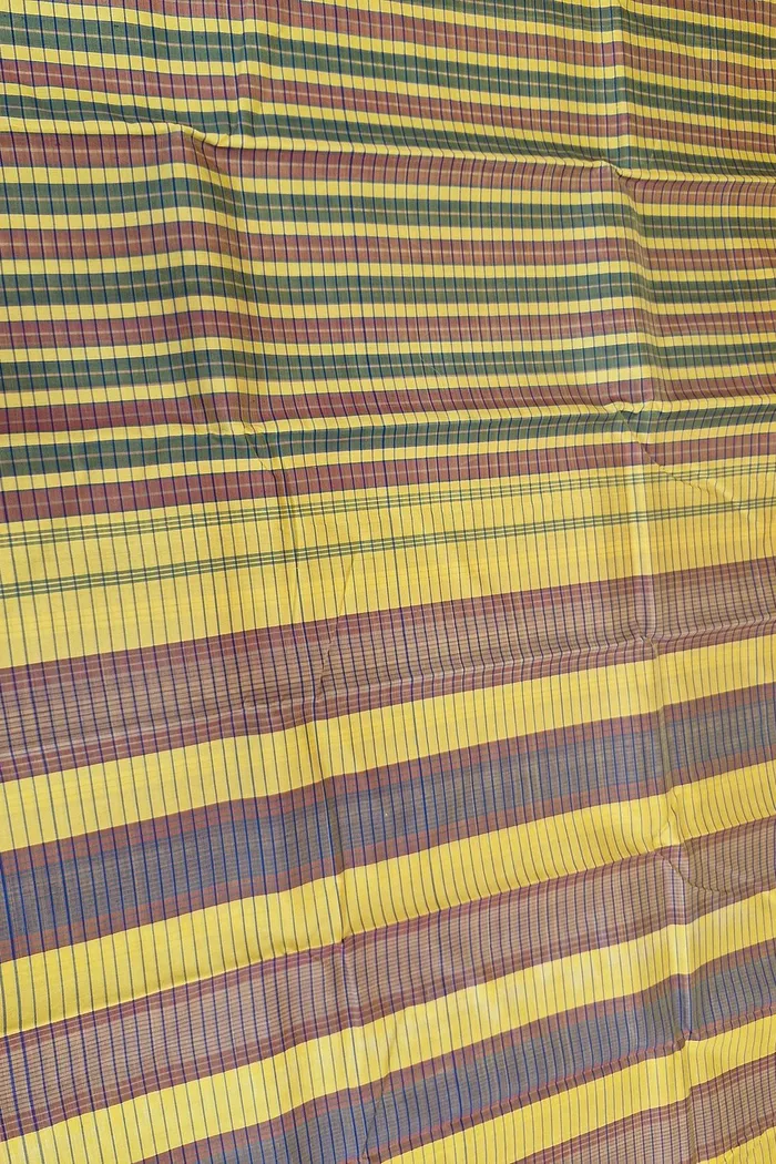 Yellow And Lilac Stripes Koorai Silk Saree