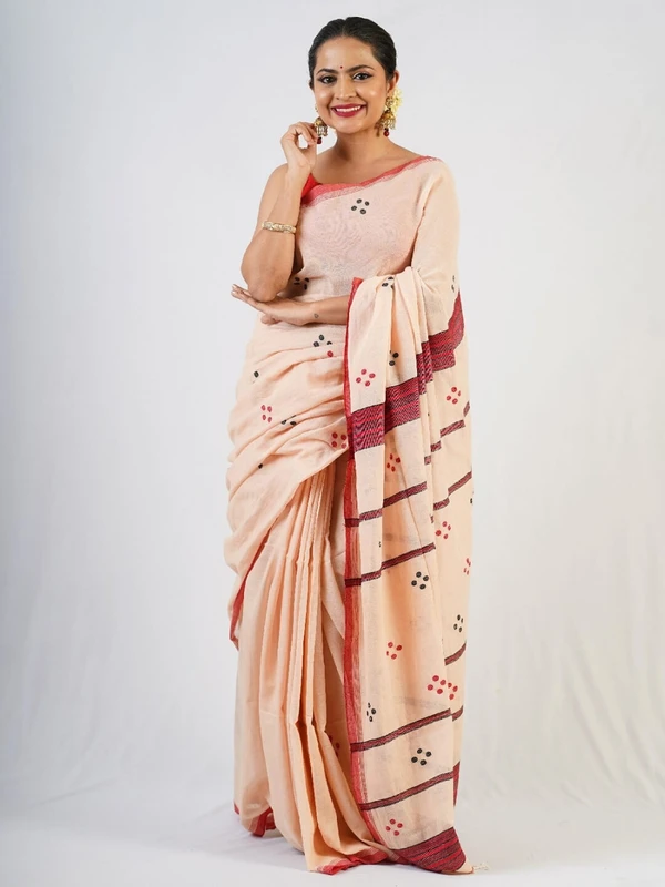 Peach Cotton Jamdani Saree
