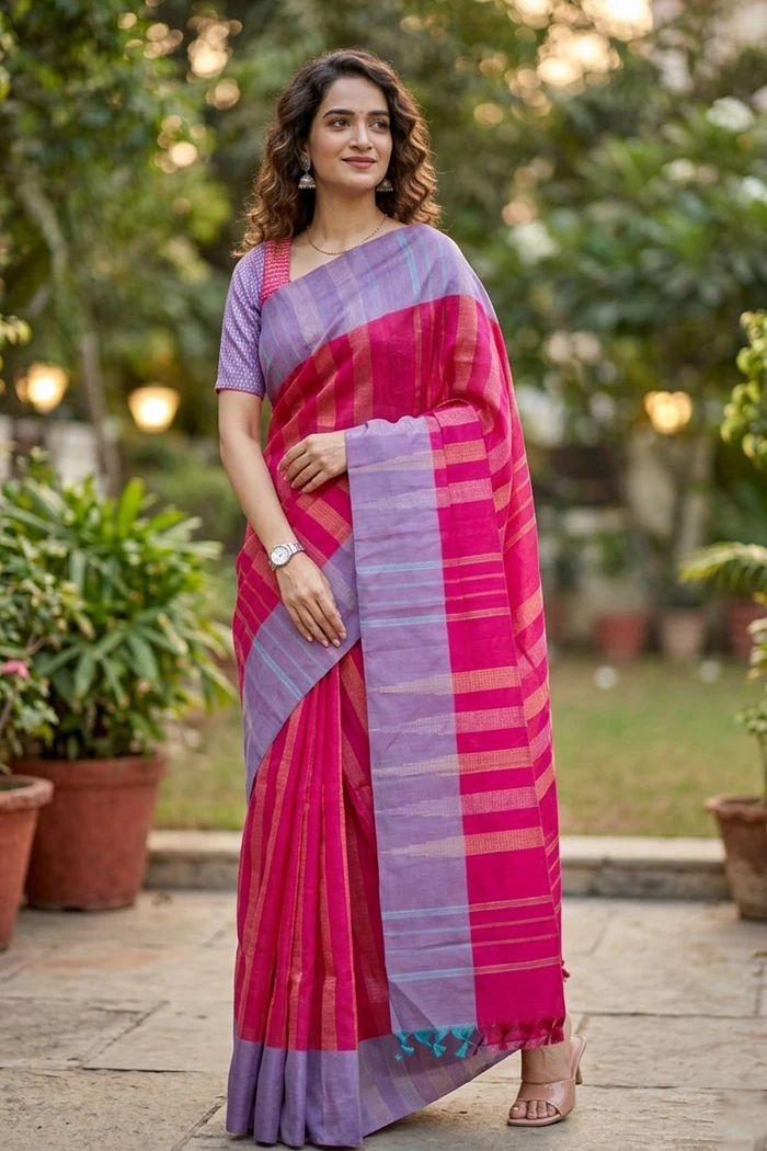 Pink Kanjivaram Vegan Silk Saree