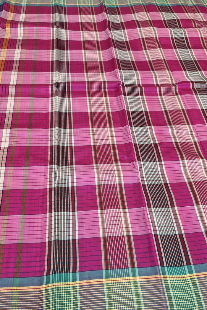 Magenta Checks Koorai Silk Saree