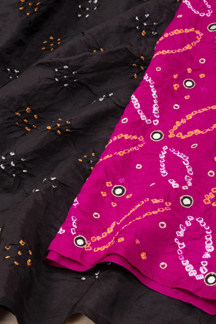 Black Bandhani Mulberry Silk Saree