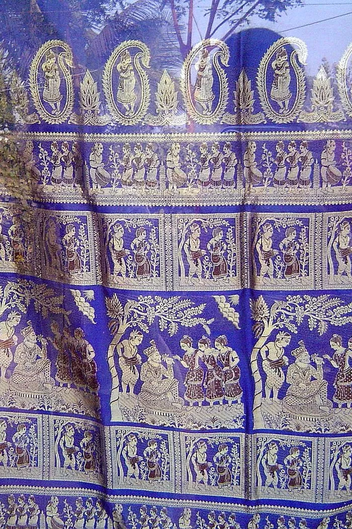 Indigo Baluchari Silk Saree With Mythological Pallu