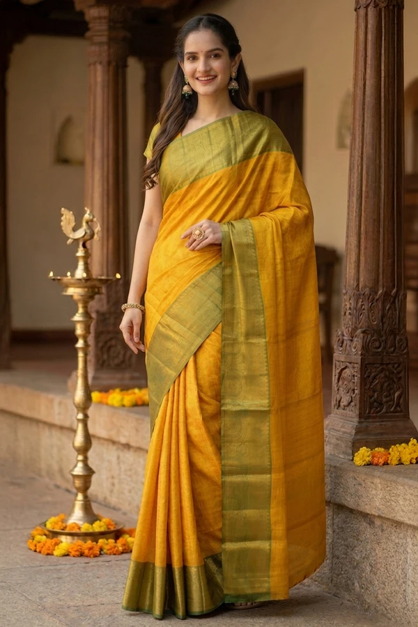 Yellow Handloom Kanjivaram Pure Silk Saree