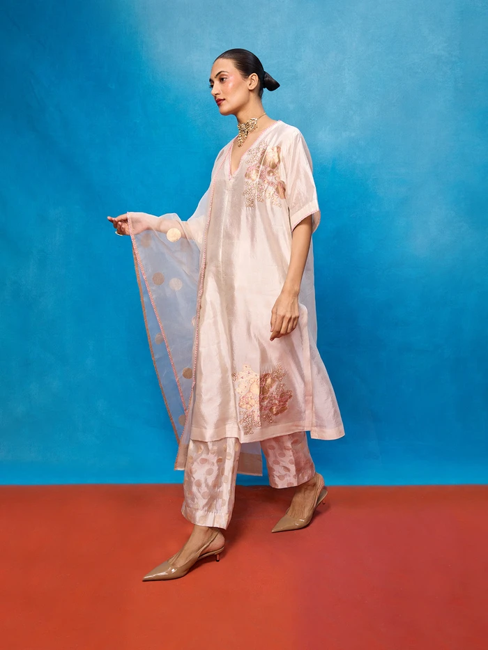 Handwoven Off-White Silk Banarasi Suit