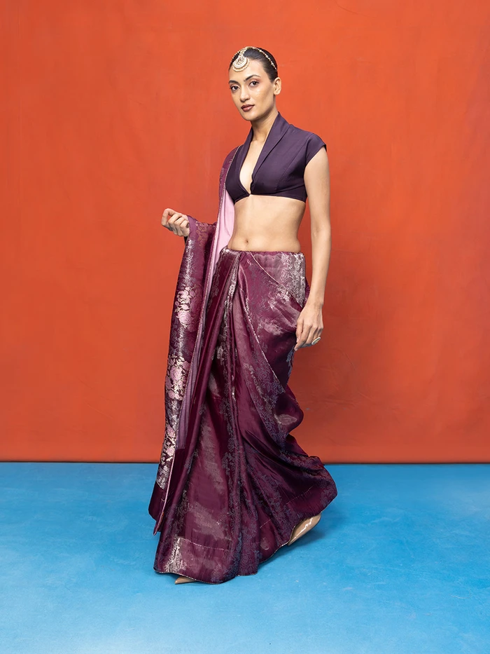 Handwoven Deep Merlot Satin Banarasi Saree