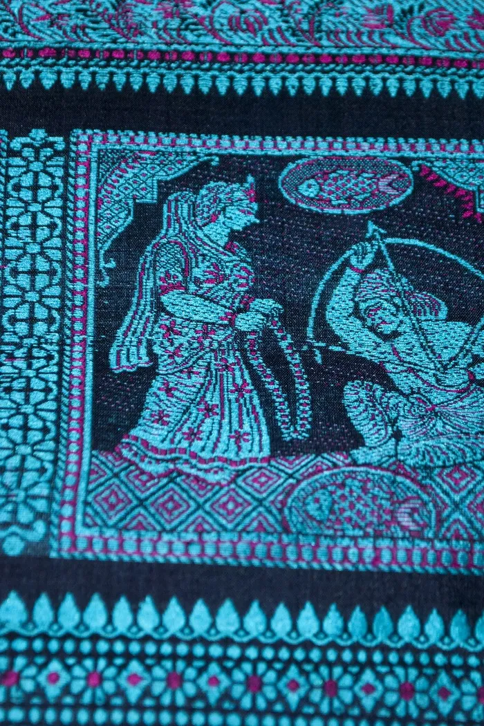 Teal Blue Baluchari Silk Saree