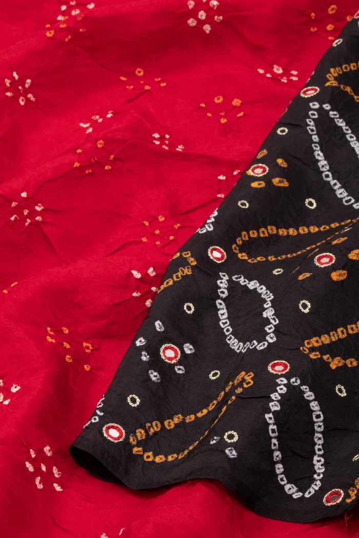 Red and Black Bandhani Mulberry Silk Saree
