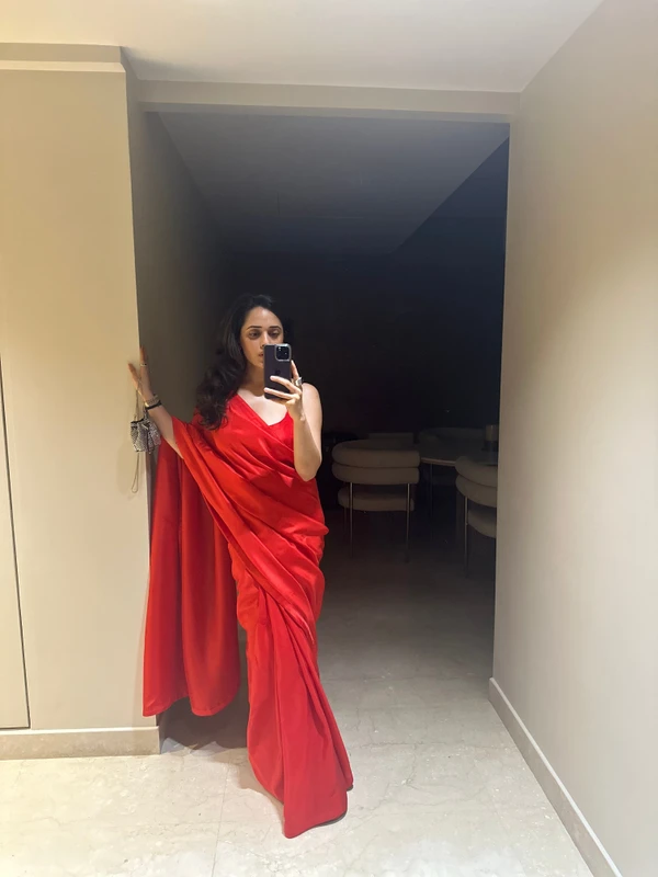 Palak Shah in Handwoven Ruby Red Silk Saree