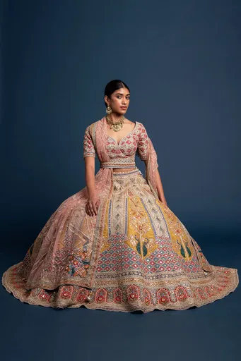 Grey Beige Sequins Embroidered Silk Exclusive Bridal Lehenga