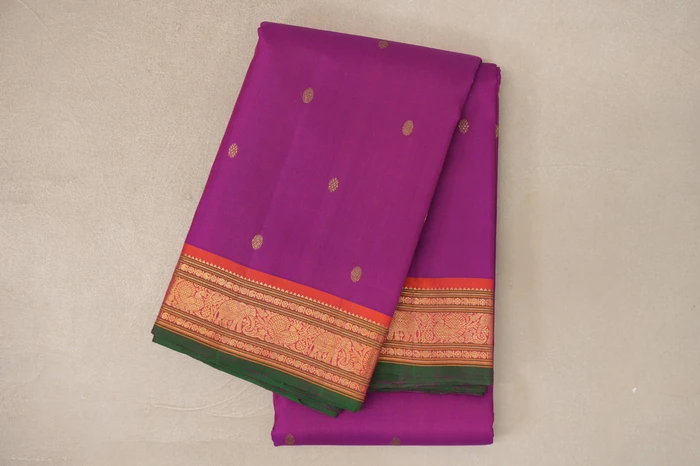 Magenta With Orange With Green Selvedge Borders Vintage Kanjivaram Silk Saree By Shreenivas Silks Pssr019893
