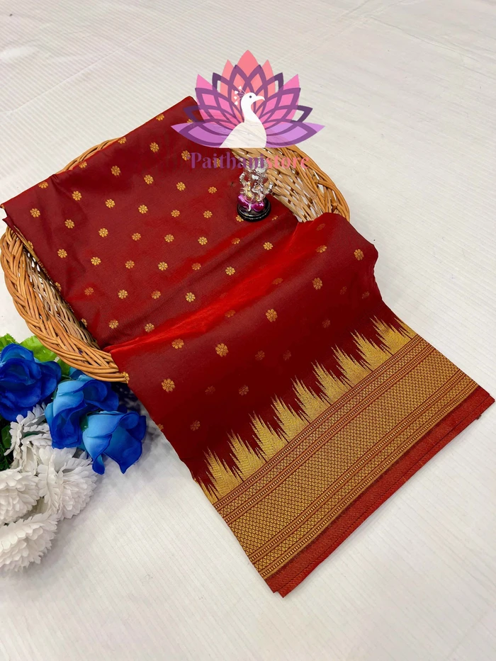 Elegant Irkal Paithani Saree With All-Over Zari Butti In Semi