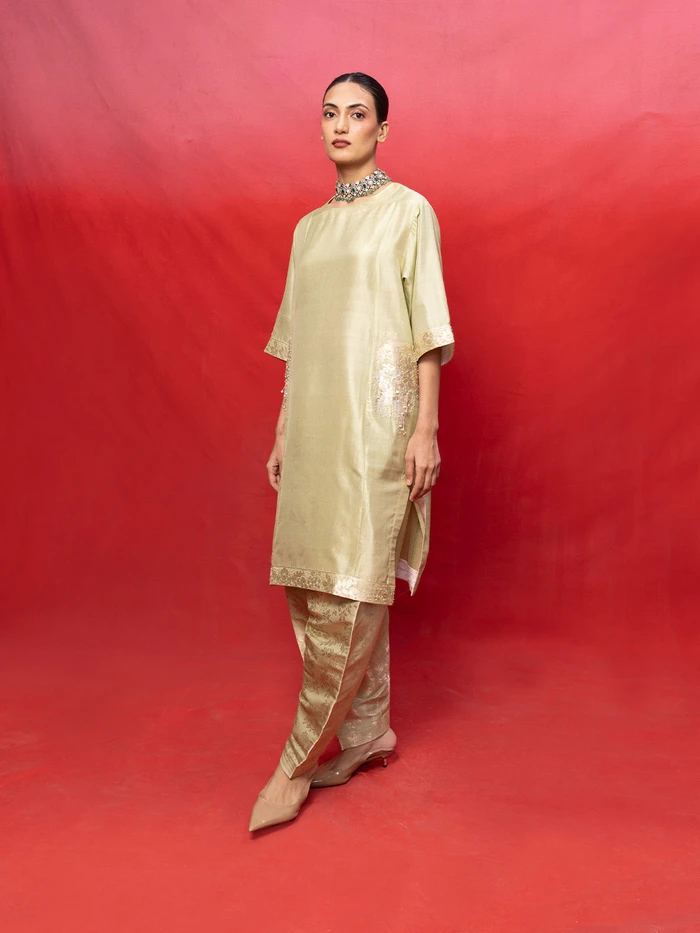 Handwoven Pistachio Green Banarasi Suit