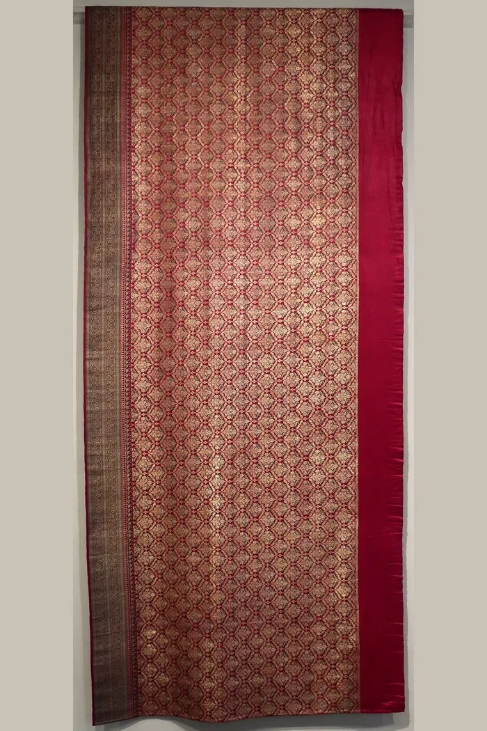Rust Red Zari Jaal Banarasi Silk Saree