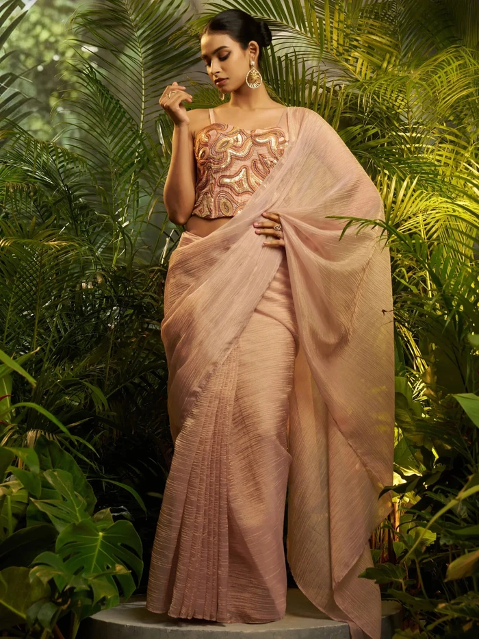 Alluring Peach Tissue Cocktail Wear Pre