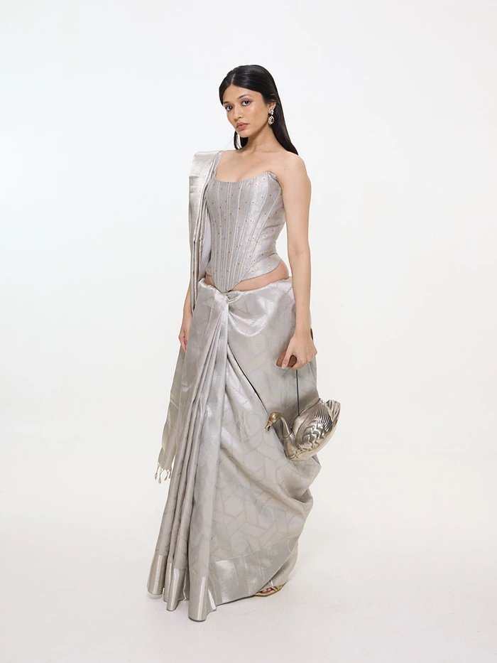 Handwoven Silver Silk Kanjivaram Saree