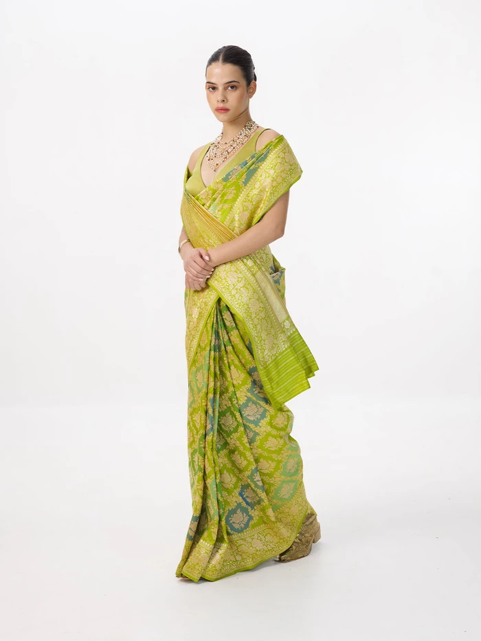 Handwoven Green Ombré Silk Rangkaat Banarasi Saree