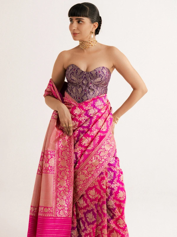 Devanshi Tuli in Handwoven Purple Silk Cutwork Corset