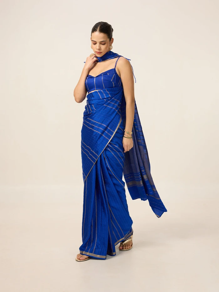 Handwoven Cobalt Blue Georgette Saree