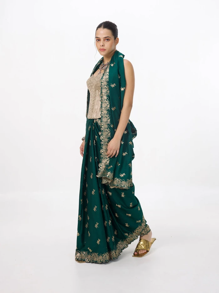 Handwoven Dark Green Silk Cutwork Banarasi Saree