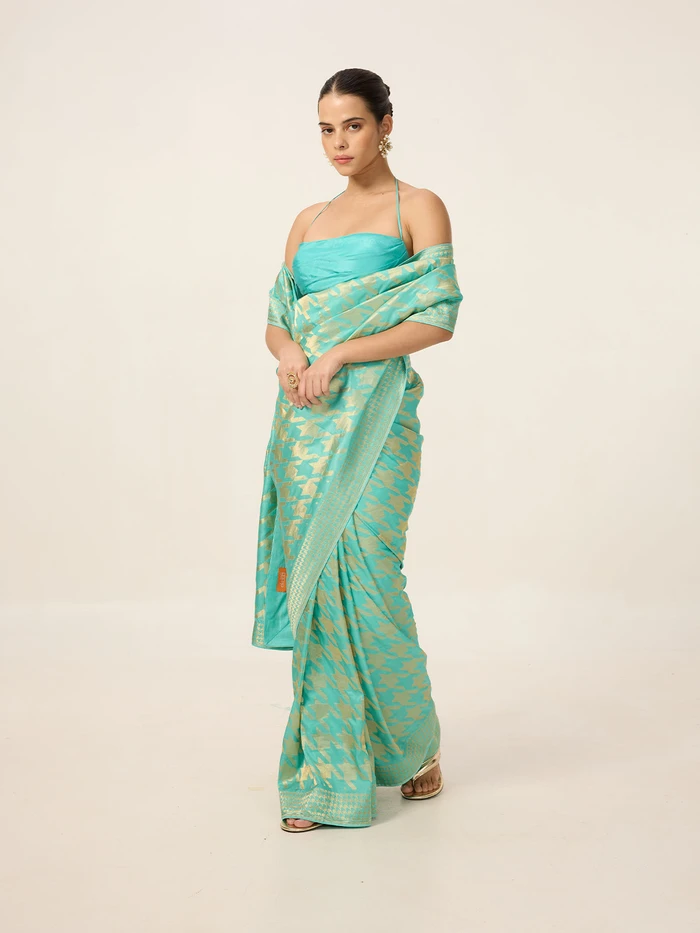 The Turquoise Blue Gerum Saree