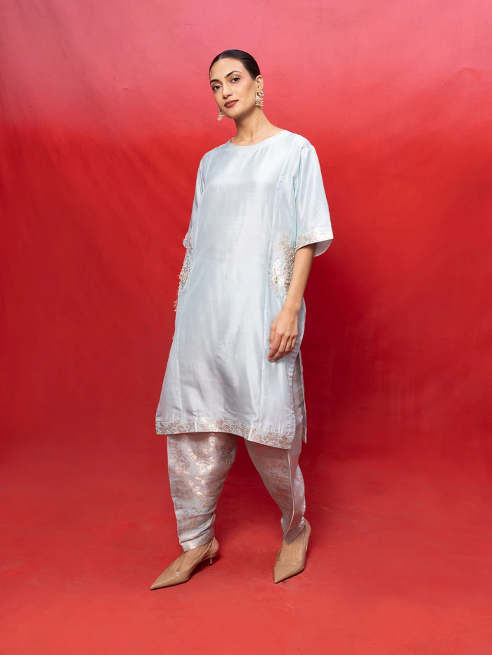 Handwoven Ice Blue Banarasi Suit