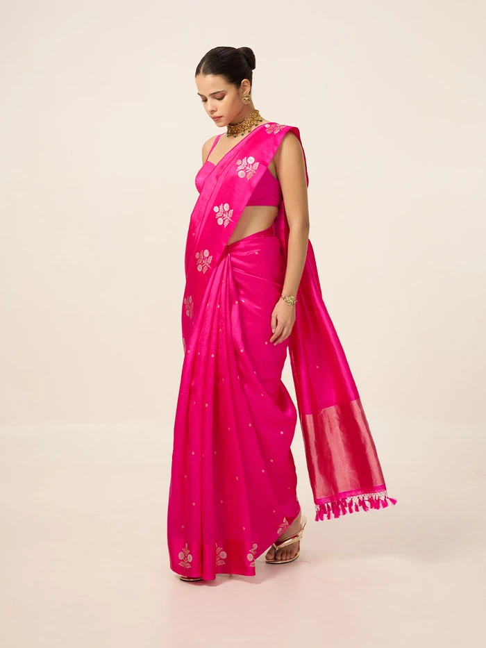 Handwoven Hot Pink Silk Saree