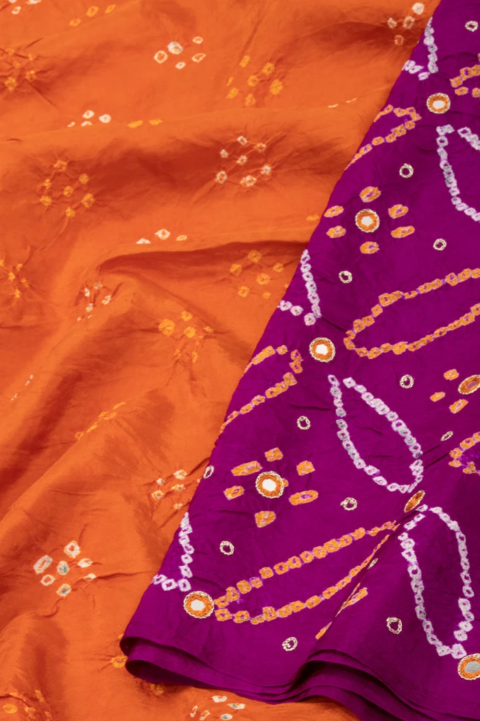 Orange Bandhani Mulberry Silk Saree
