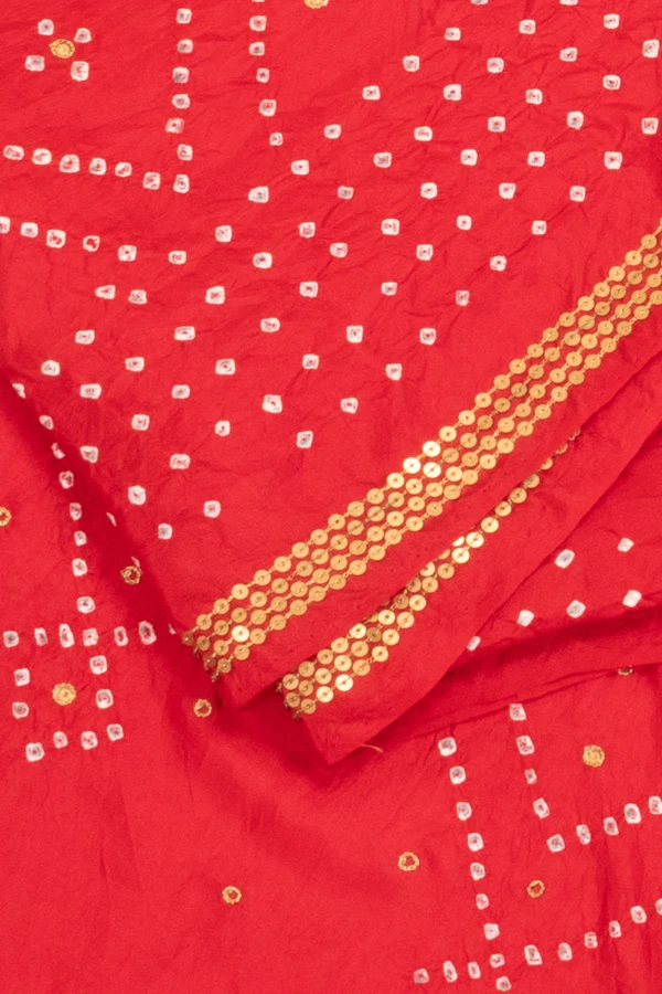 Red Bandhani Mulberry Silk Saree With Sequins Embroidery
