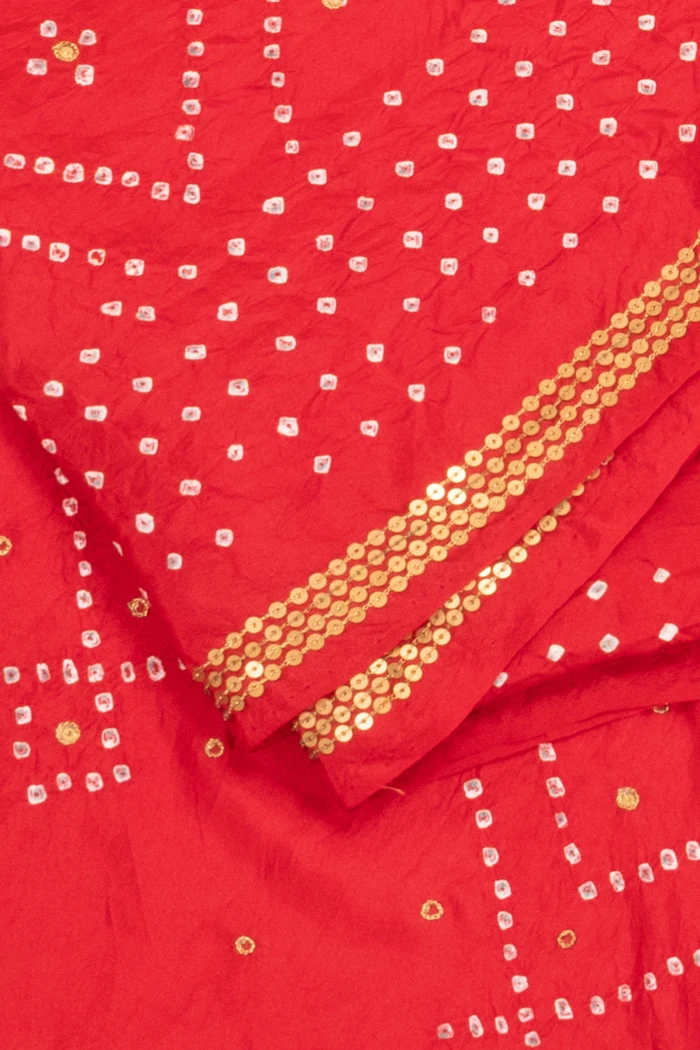 Red Bandhani Mulberry Silk Saree With Sequins Embroidery