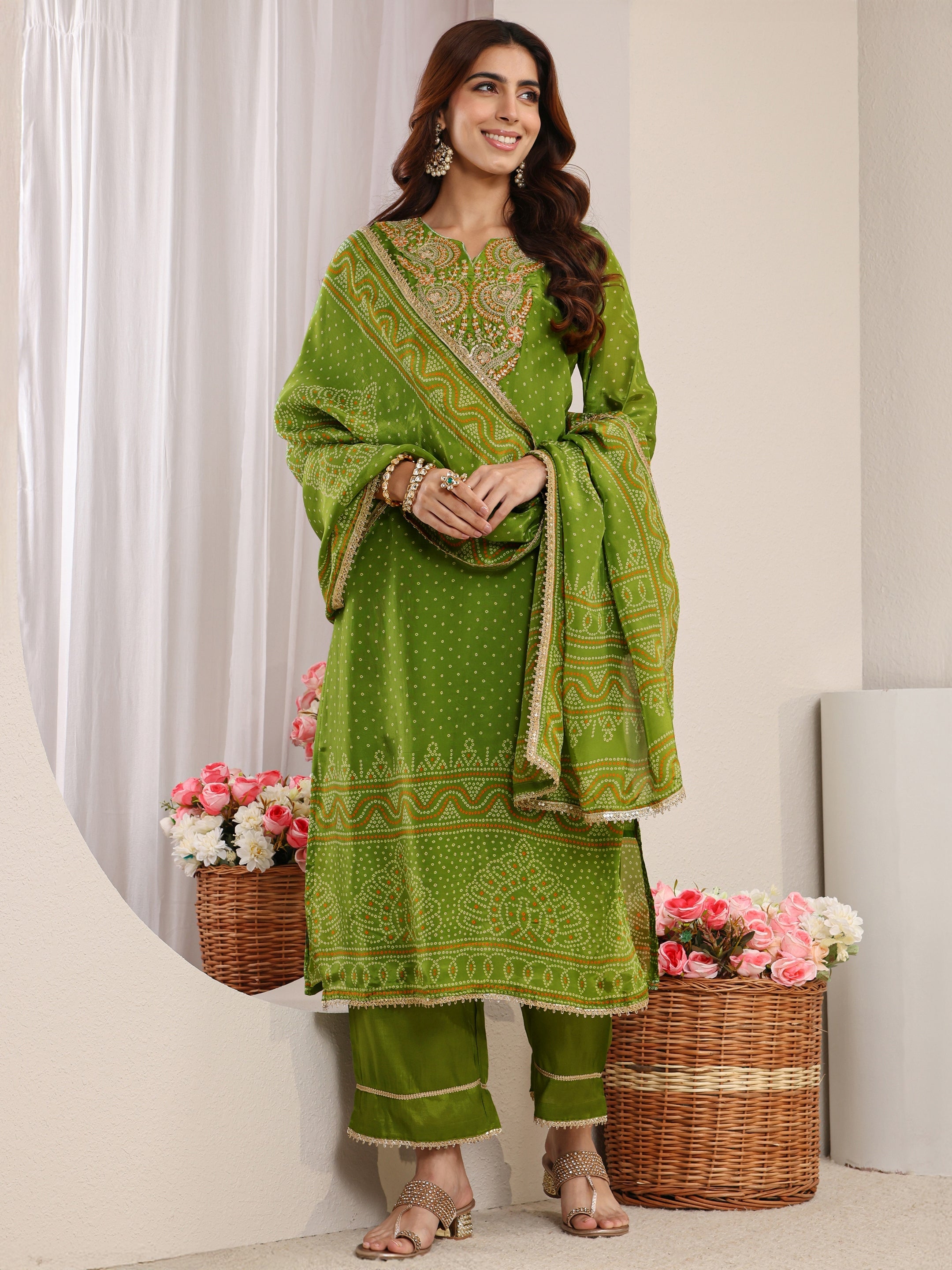 Green bandhani suit set