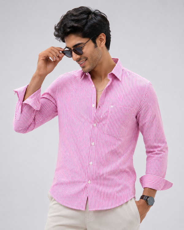 Rosewood Pink Pinstripe Cotton Shirt