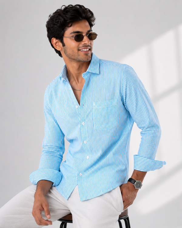 Skyline Blue Pinstripe Cotton Shirt