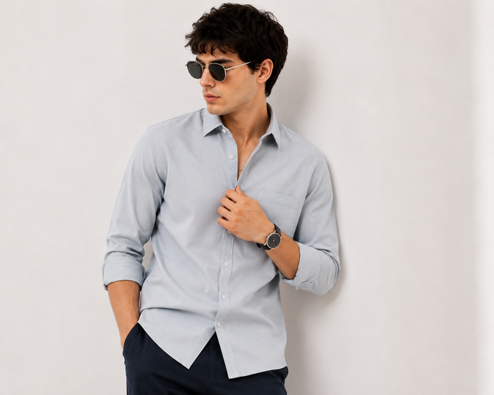 Mist Grey Premium Cotton Solid Shirt