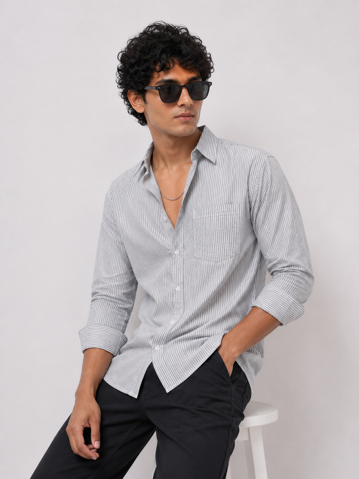 Silver Mist Pinstripe Cotton Shirt